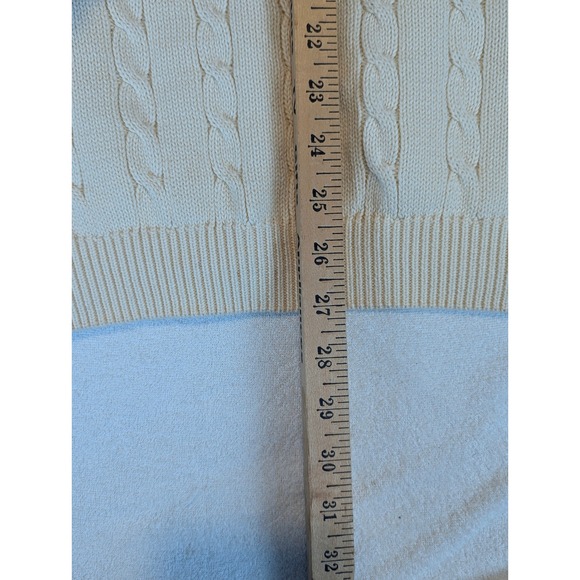 VTG Greenwich Mens Cable Knit V Neck Button Front Vest Cream Sz M Grandpa Core - Picture 8 of 8